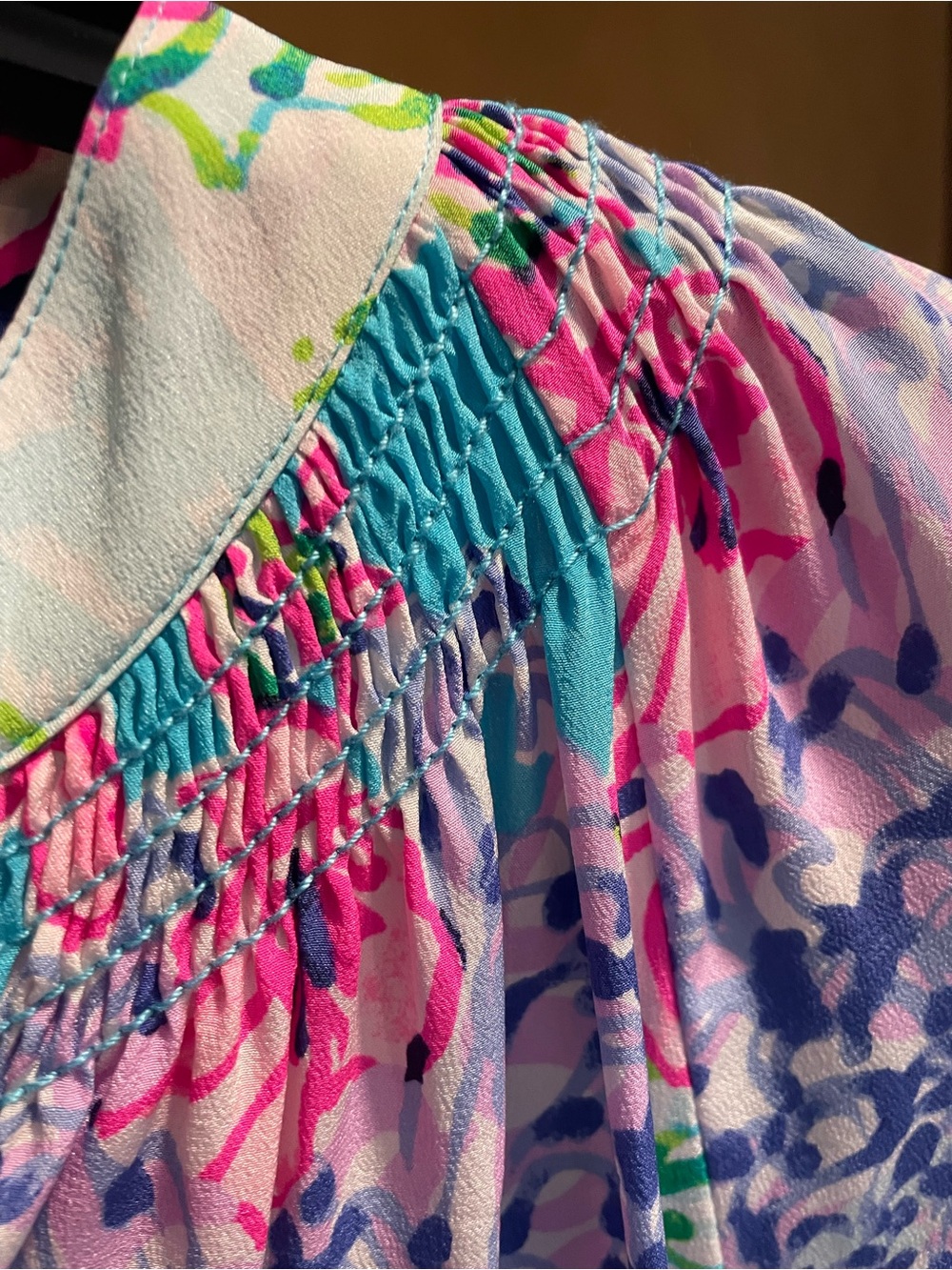Lilly Pulitzer Vibrant Floral Peasant Blouse - Aqua, Pink & Lavender - Picture 5 of 5